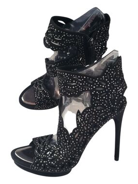 BCBGMaxAzria Black Studded Cutout High Heel Sandals
